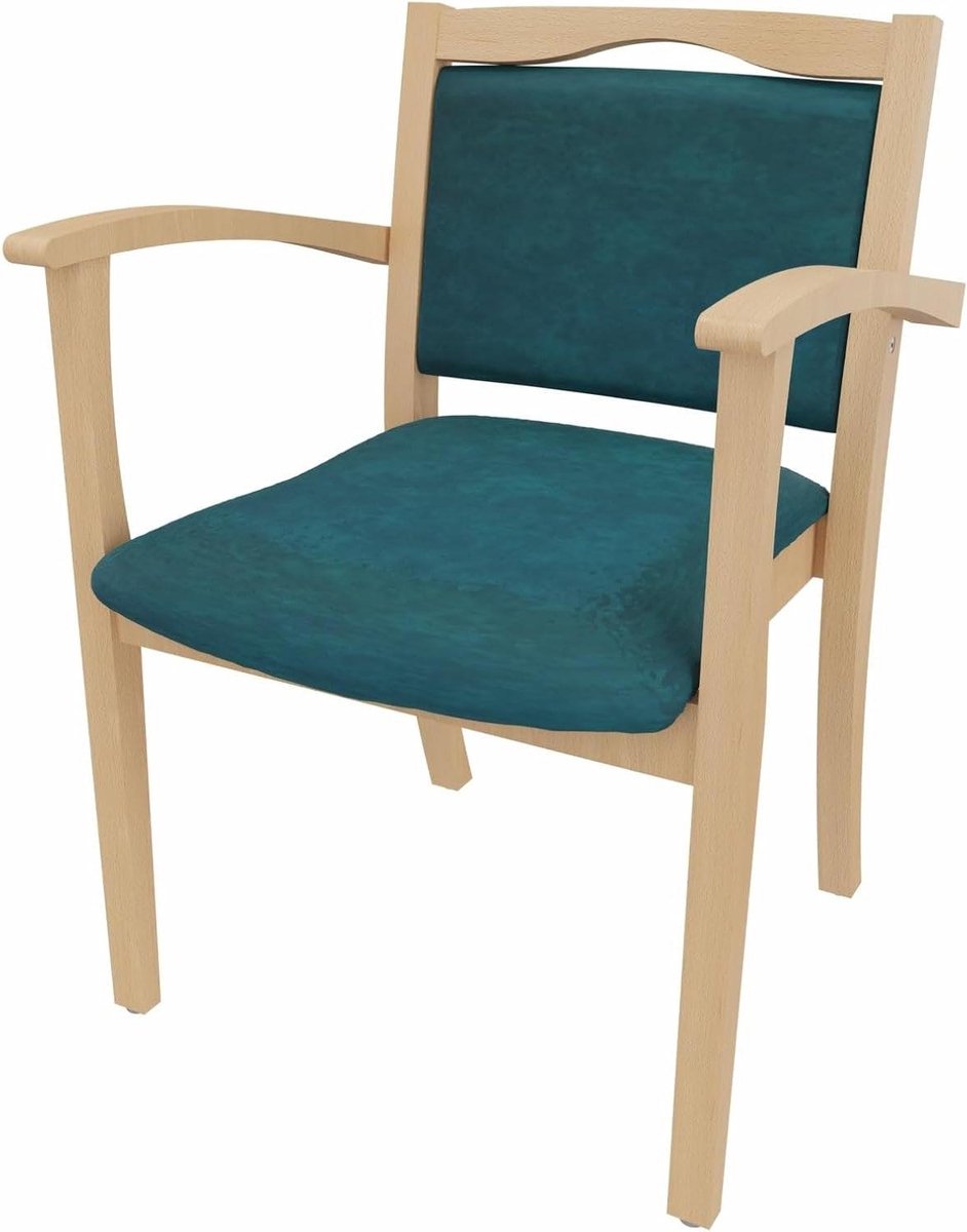 Seniorenstoel met Armleuningen - Zorgstoel Stabiliteitsstoel - Veilig Zitten - Massief Beukenhout Frame - 61.5 x 57 x 82 cm