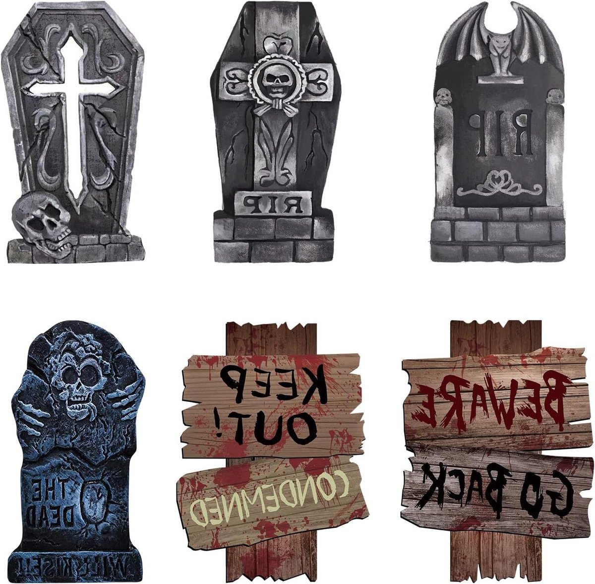 Halloween Grafstenen - Tuin Decoratie - Tuin Aankleden - Realistisch Ontwerp - 40 x 21 cm - Grijs