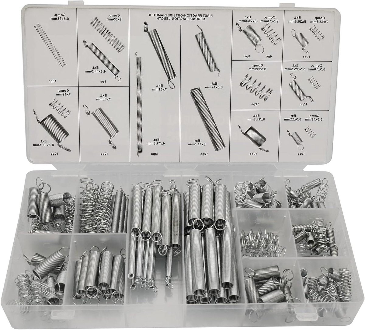 Veer Set - Compressie en verlengveren - Reparatie en hobby - 200 stuks diverse maten - Diverse maten - Zilverkleurig