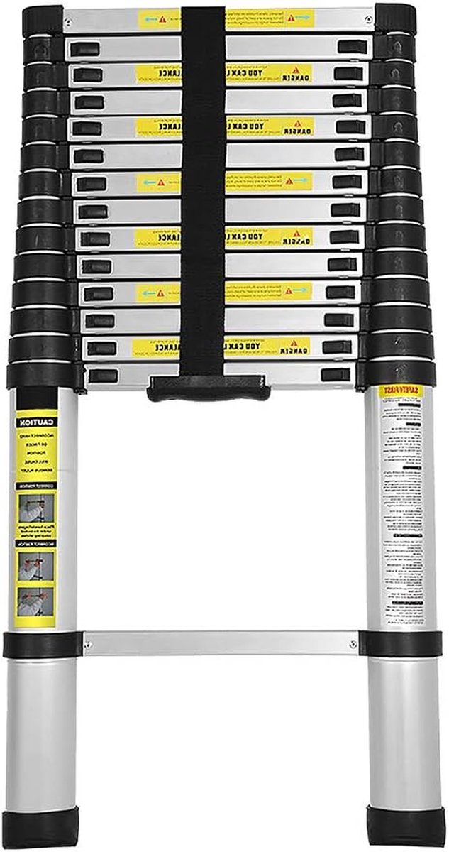 Telescopische Ladder - Retractable Ladder - Huishoudelijk Gebruik - Lichtgewicht Aluminium - 4.4 m - Zilver