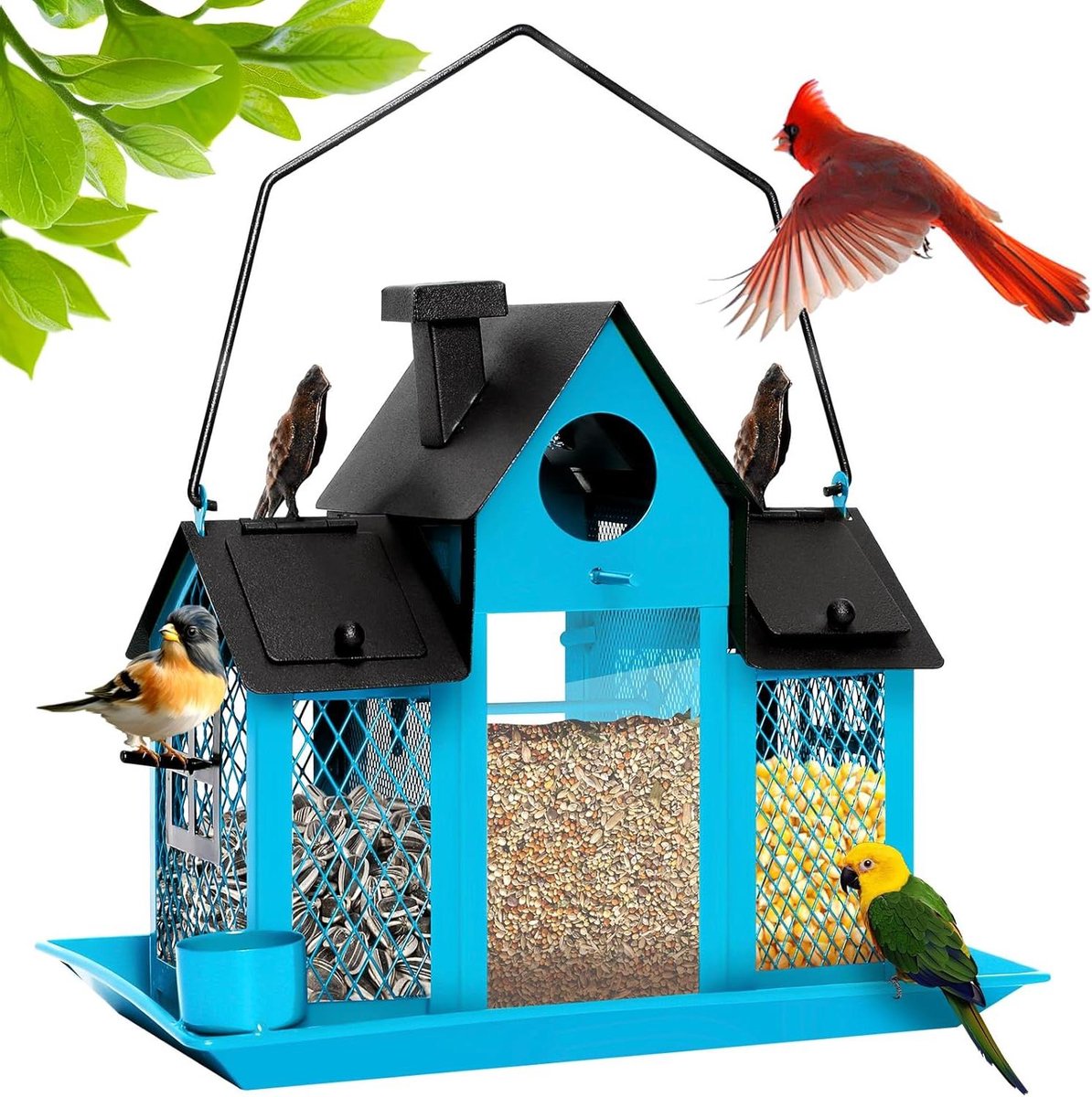 Vogel Voederhuis - Voederstation Vogelhuis - Tuin Decoratie - Met Zonne-energie Licht - 3.2 kg Capaciteit - Zwart