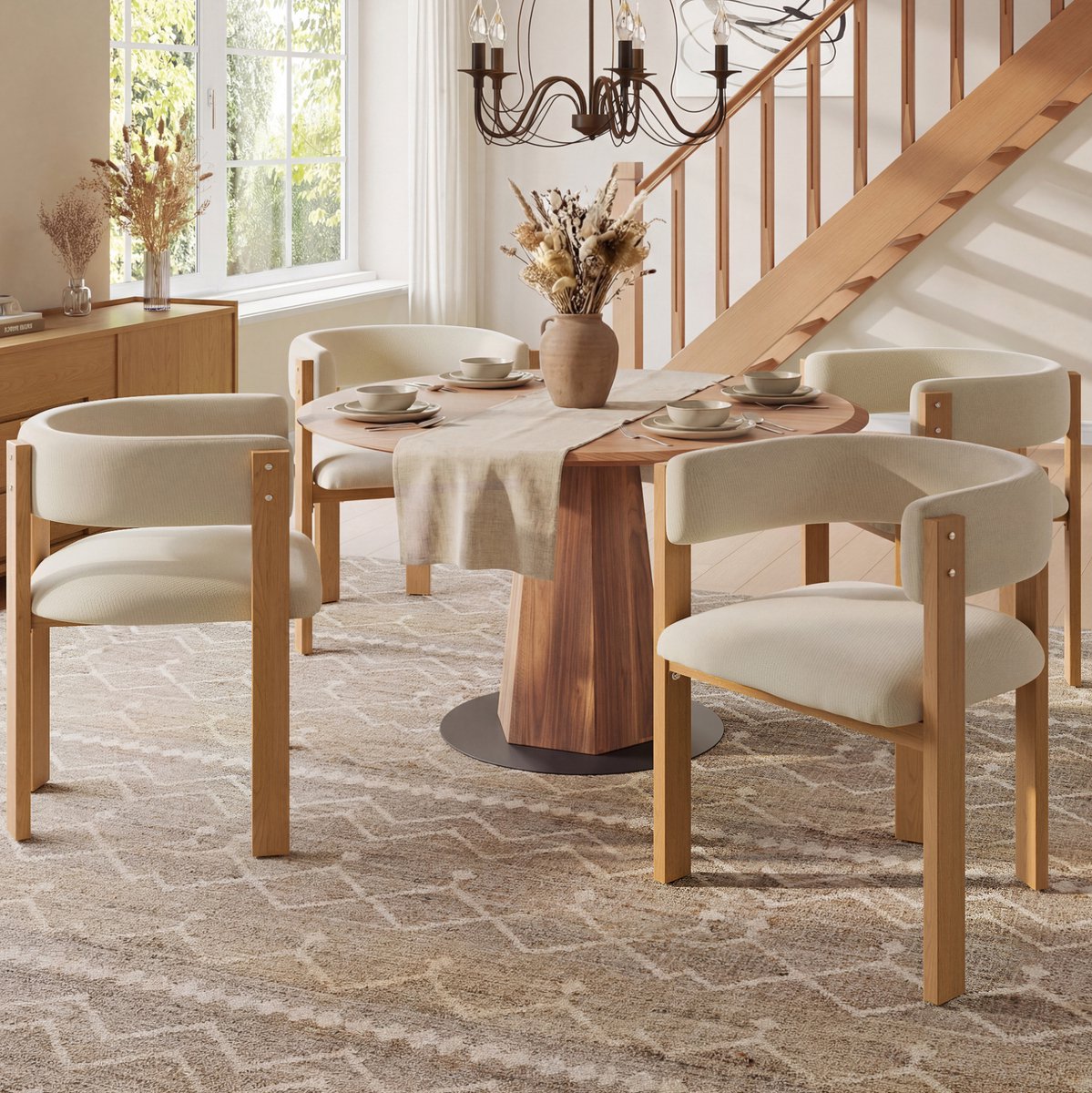 DESMIU Eetkamerstoel - 72,5 Cm - Set Van 4 Met Ergonomische Rugleuning En Dikke Vulling - Voor Eetkamer, Woonkamer En Slaapkamer - Beige