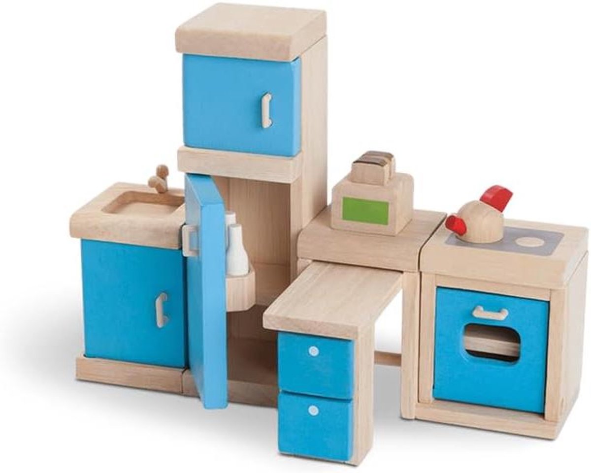 Poppenhuis Keuken - Poppenhuis Meubels - Spelen met poppen - Inclusief accessoires - Schaal 1:12 - Houtkleur