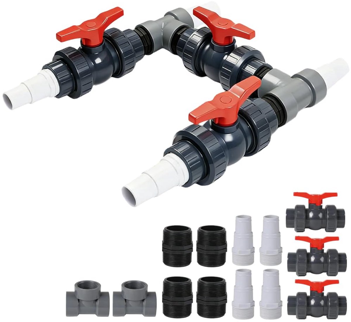 Bypass zwembadset 50 mm, zwembadaansluiting met 32 mm 38 mm slangen, bypass-set