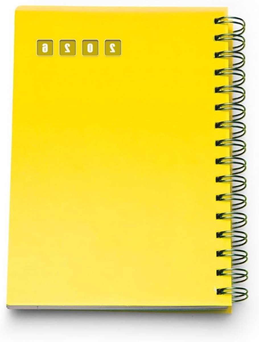 Dagkalender 2026 - Agenda Planner - Dagelijkse Planning - Spiraalbinding Polypropyleen - 15 x 21 cm - Geel