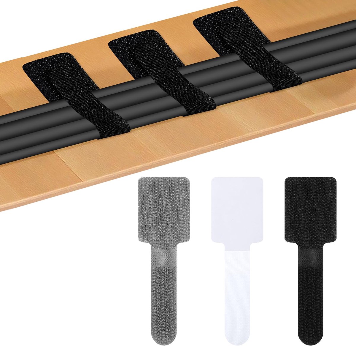 80 stuks zelfklevende klittenband-kabelbinders, zelfklevend kabelmanagement voor bureau, veelzijdige kabelorganizer voor huishouden, kantoor, keukengerei (zwart, grijs, wit)