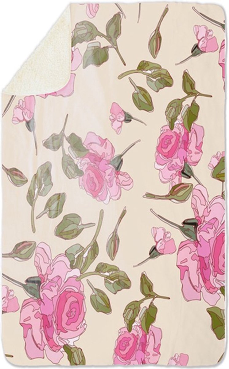 Fleecedeken Bloem Roze Rozen, 96x146cm, Polyester Sherpa, Print deken, FD2024986
