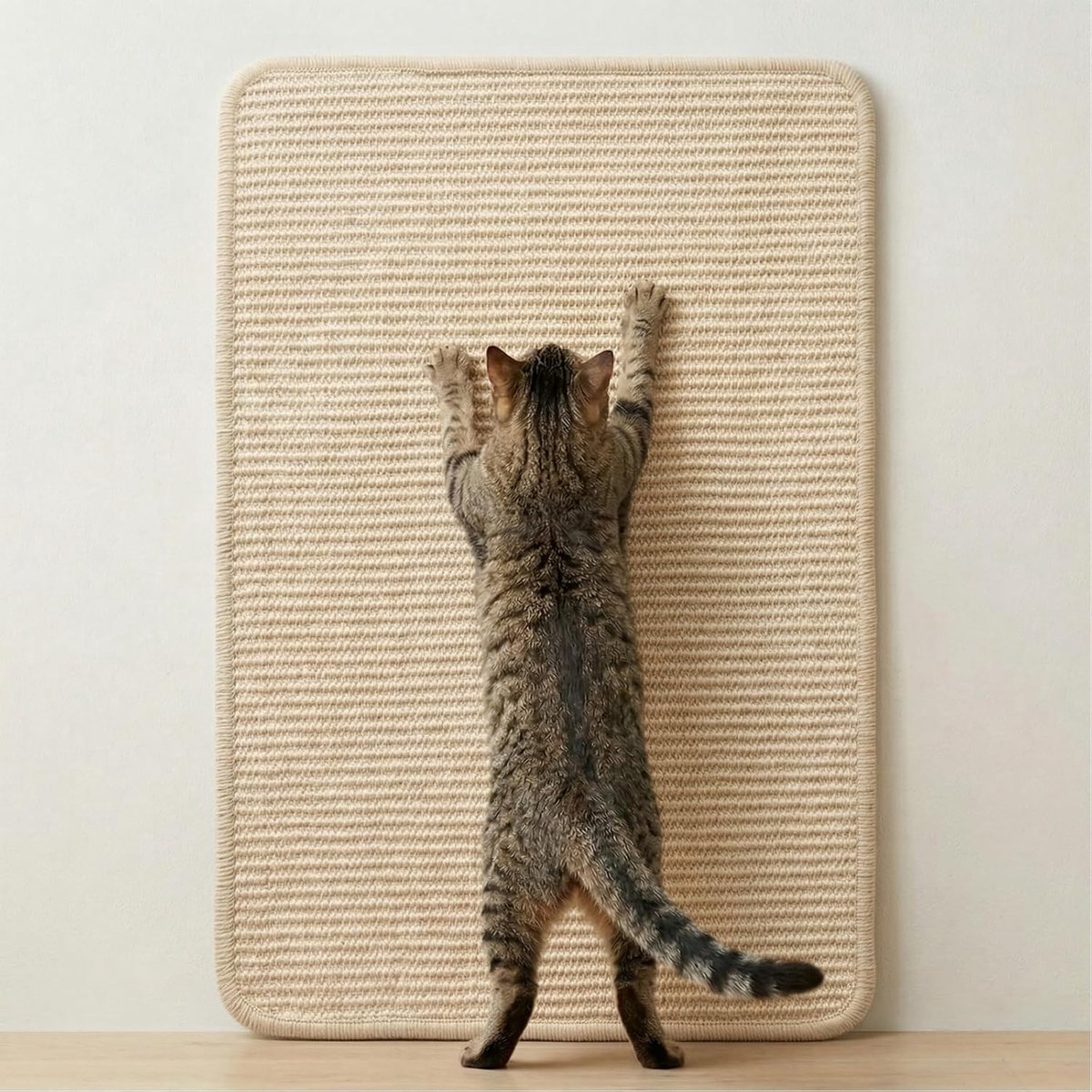 Krabmat Kat - Kattenkrabmat van Sisal - Sisal Mat 60 x 40 cm - Zelfklevend met Klittenband - Krabtapijt voor Muur en Bank - Meubelbescherming - (Beige)