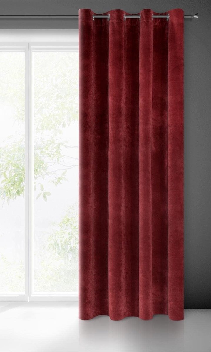 Villa Gordijn fluweel zacht 10 oogjes 1 stuks edel gordijn dik 290 g/m2 elegant glad effen pluizig modern klassiek woonkamer slaapkamer lounge, donkerbordeaux, 140 x 250 cm