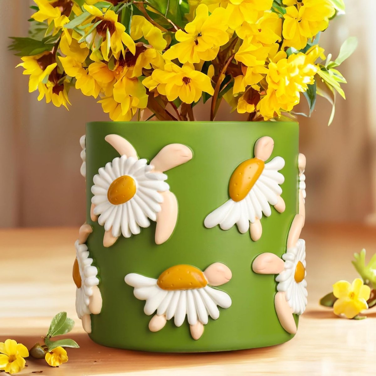 bloempot, madeliefjes, schildpadvorm, unieke vetplantenpotten met drainage, kleine bloempotten voor kamerplanten, veelzijdige woondecoratie voor plantenliefhebbers, groen