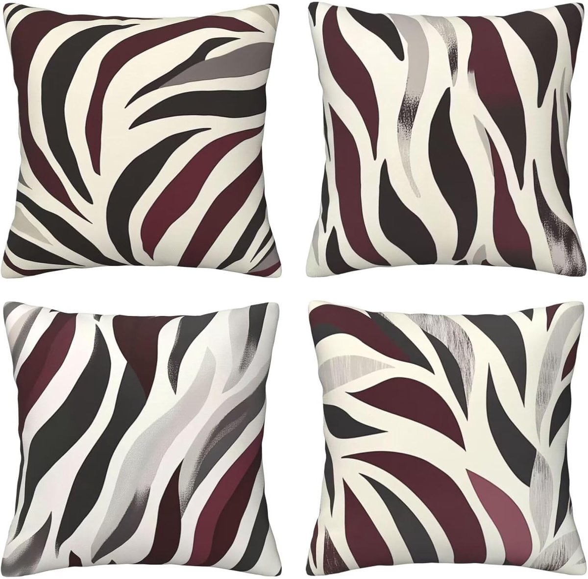 Kussenslopen van 65 x 65 cm, set van 4 stuks, zachte fluwelen kussenslopen met onzichtbare rits, voor slaapbank, thuis, terrasdecoratie, rode en grijze curve, set van 4 kussenslopen 26 x 26 inch