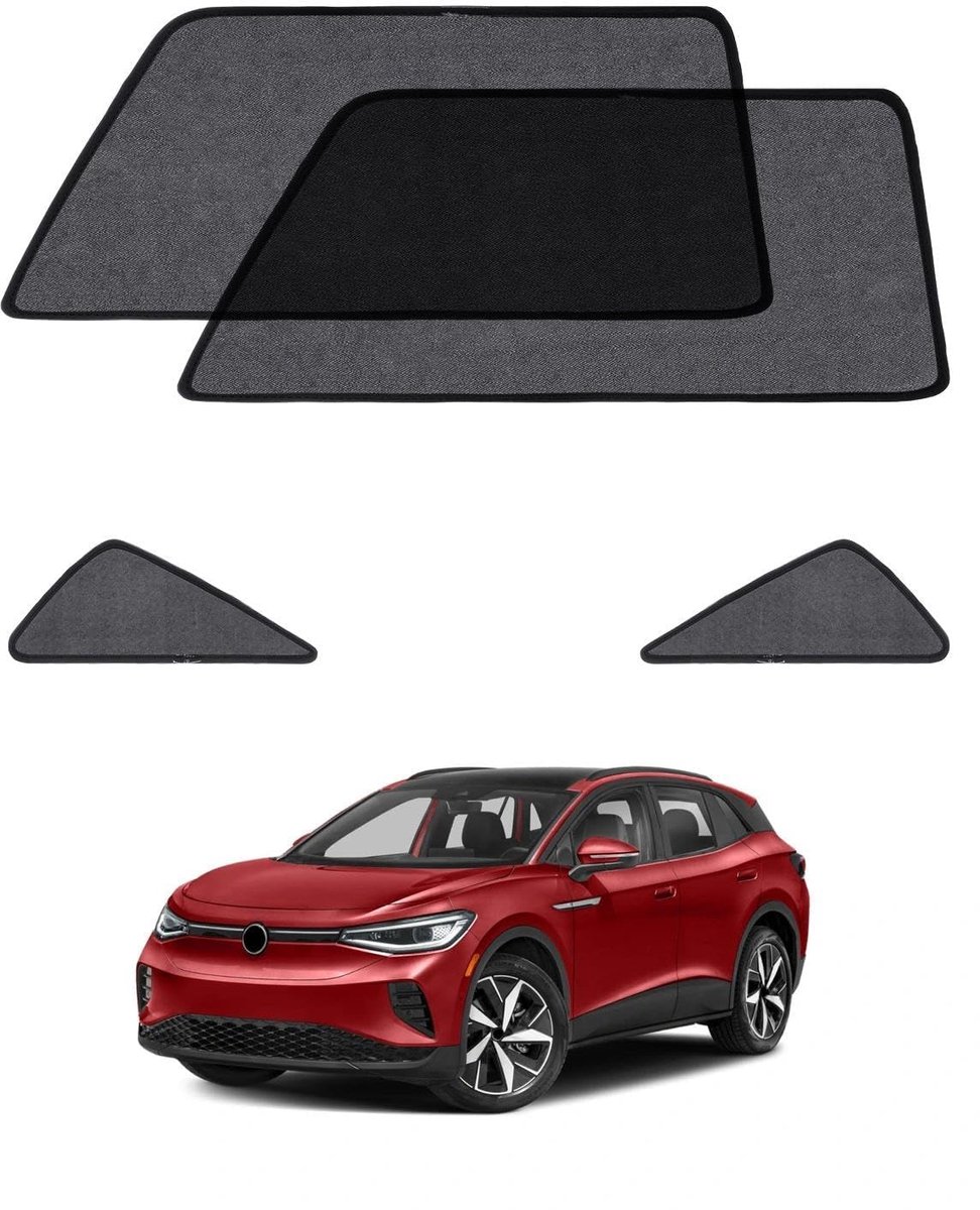 4-delige autozonweringsset voor Volkswagen ID.4 (2020-2025), zonneschermen voor de achterste zijramen en driehoekige ruiten, ademend mesh-weefsel, uv- en hittebescherming, inkijkbescherming voor baby