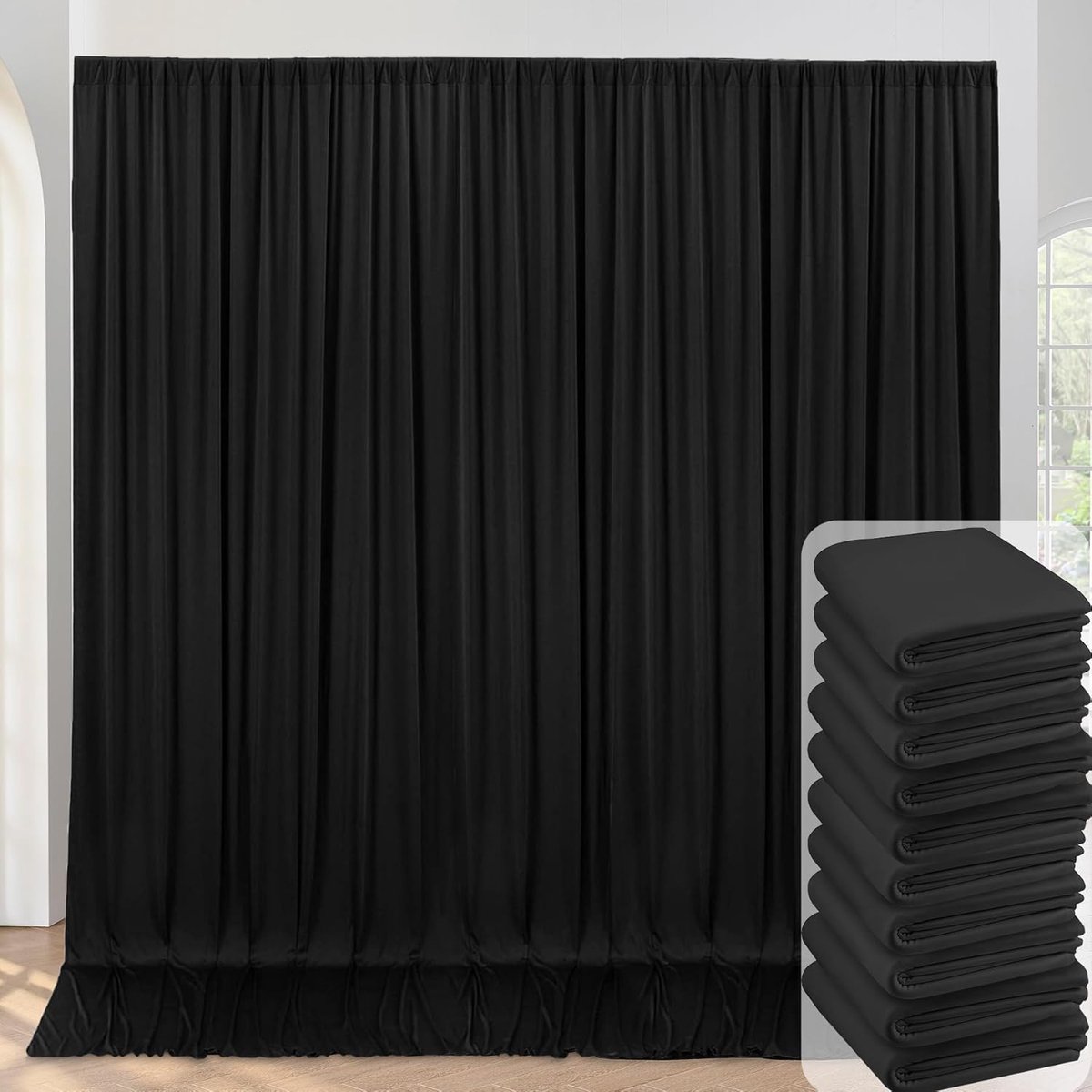 15 x 3 m, zwarte stoffen fotoachtergrond – 10 stuks 1,5 x 3 m, plooivrije fotoachtergrond voor bruiloft, feest, evenement en decoratie, wit decoratief gordijn voor fotowand en bruiloftsfeest