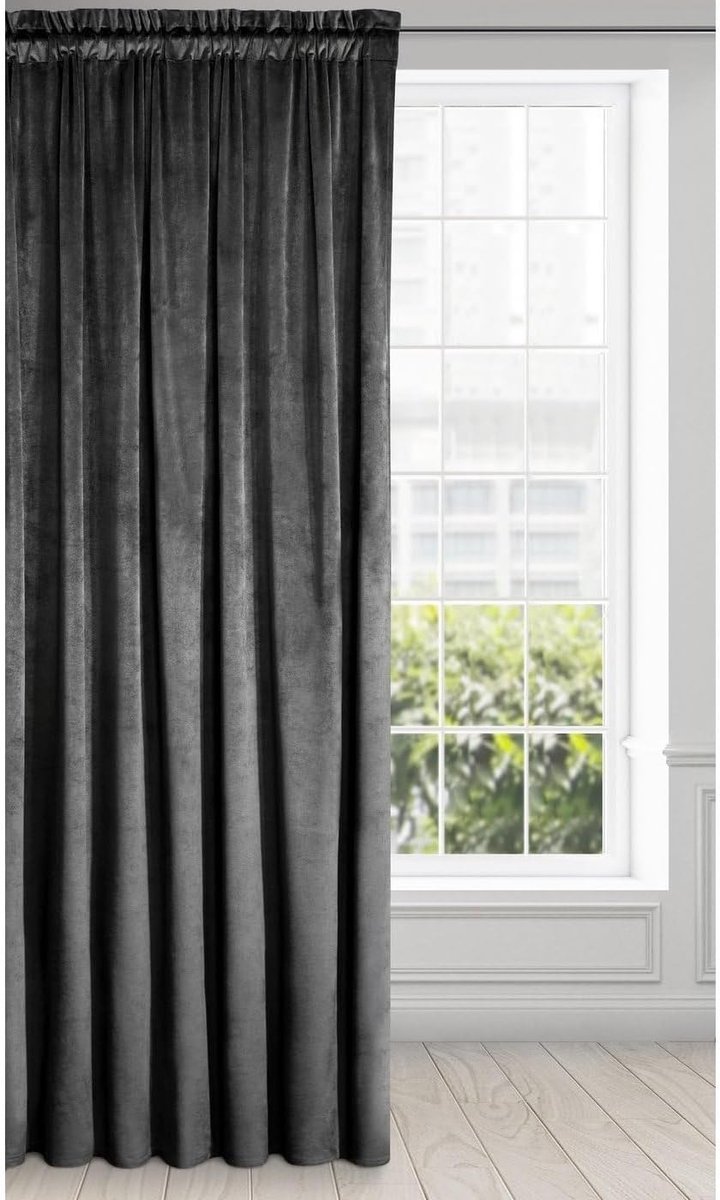 Fluwelen gordijn, plooiband, ondoorzichtige gordijnen, fluweel, velours, melanie (zwart, 140 x 270 cm)