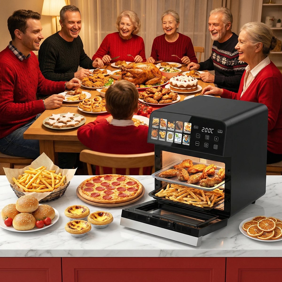 Zerova Heteluchtfriteuse - Heteluchtoven - Oven - Bakoven - Braadoven - 360° Heteluchtcirculatie - Timer - Touchscreen - Zwart – foto 5