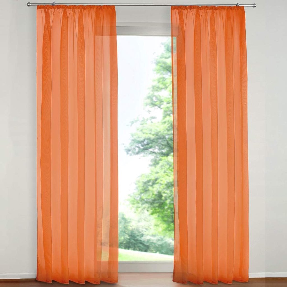 Panelen, elegante voile gordijnen in effen kleur met railhaken voor slaapkamer, woonkamer, balkon, oranje, 140x250 cm