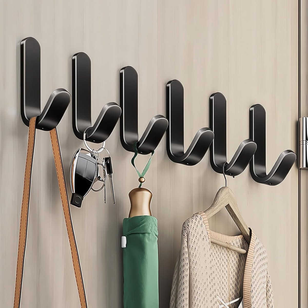 12 stuks zelfklevende haken, 3 m, zelfklevend, wandhaken, badkamer, handdoekhouder, waterdicht, voor slaapkamer, badkamer, keuken, plafond, ophangen van badjassen (zwart)