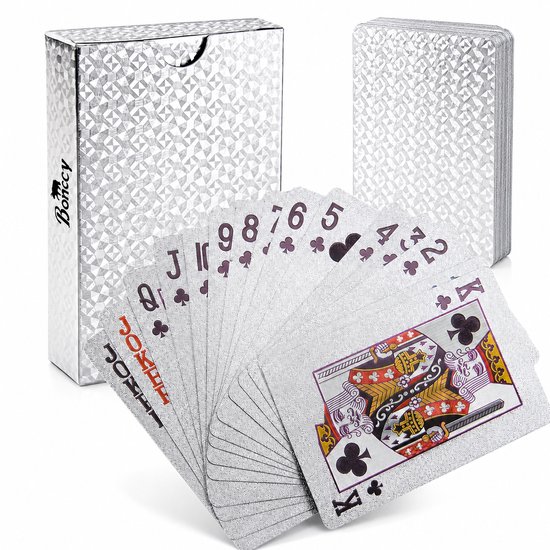 Boncy® Luxe Speelkaarten - Zilver Kaartspel - 100% Plastic & Waterdicht Kaarten - Spelkaarten Pokerkaarten - Playing Cards voor Poker of Drankspel Volwassenen