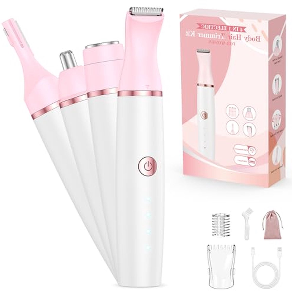 Gezichtshaarverwijderaar Vrouwen - Elektrisch Scheerapparaat - Gladde Huid - 4-in-1 Functie - USB Oplaadbaar - Wit