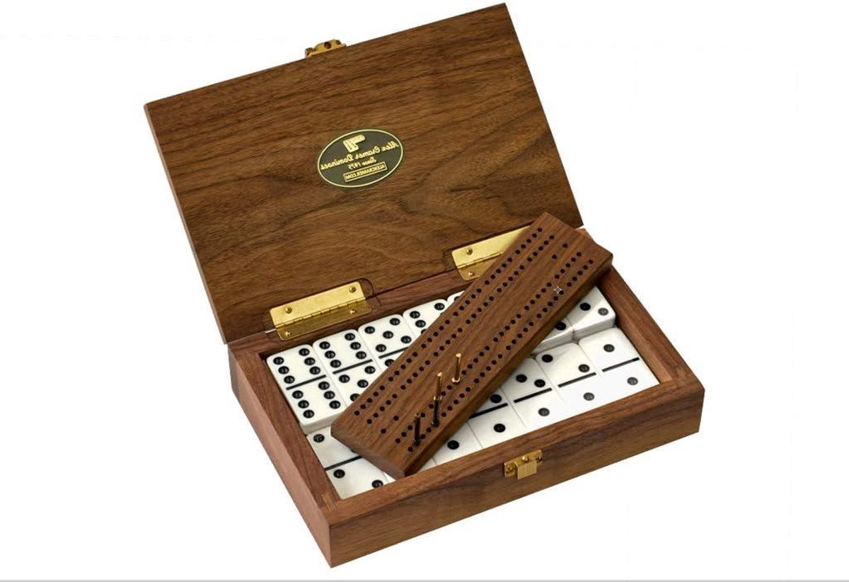 Luxe Domino Set - Traditioneel Spel - Strategisch Denken - Zwarte Walnoot Kist - 28 Stenen - Wit Zwart