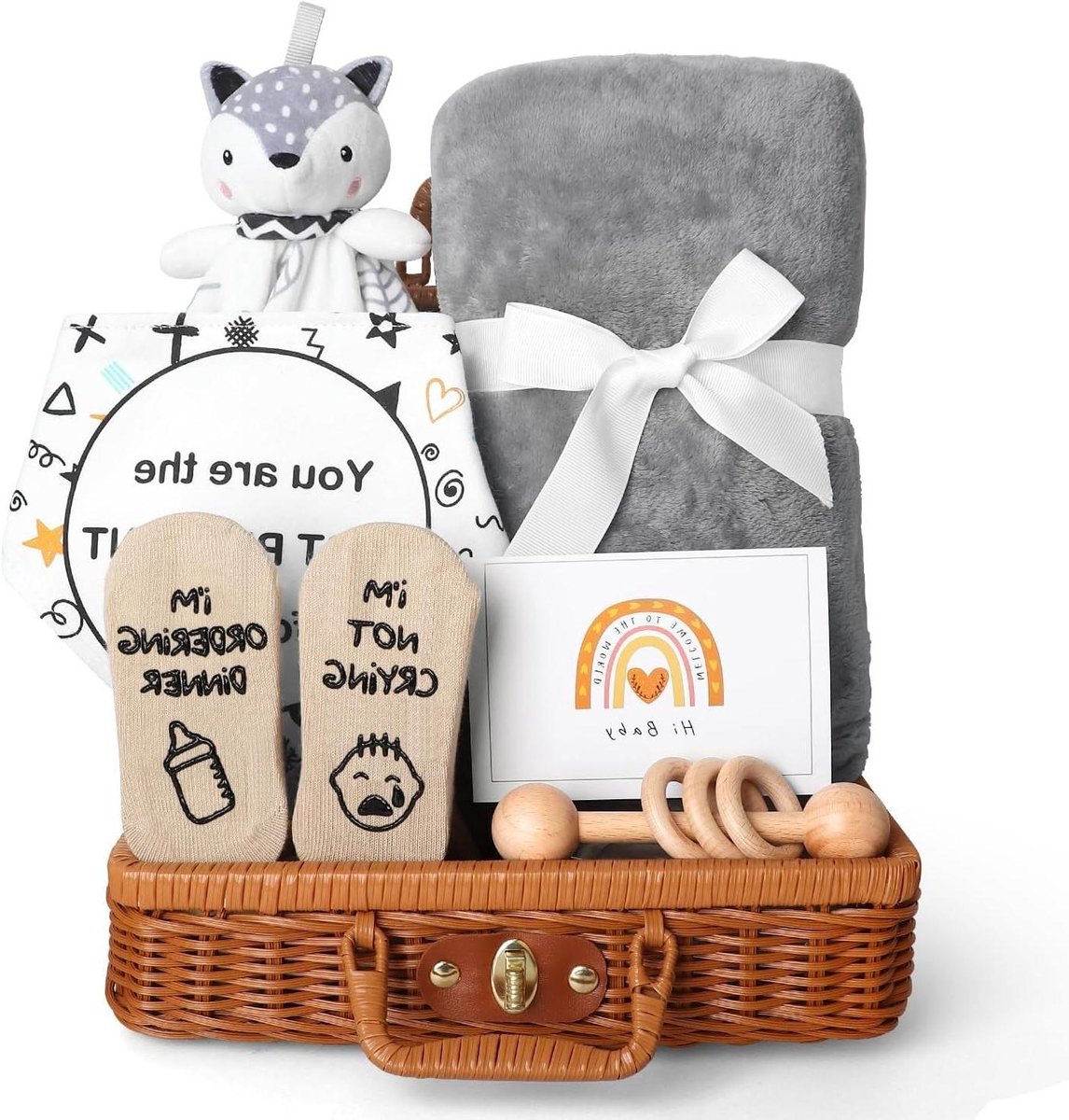 Baby Cadeauset - Kraamcadeau Set - Geboorte Vieren - Huidvriendelijke Materialen - 7 Delig - Grijs