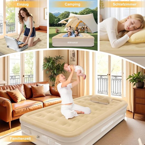 Luchtbed met Pomp - Draagbaar Matras - Extra Slaapplaats - Inclusief Nachtlampje - 190 x 100 cm - Beige — afbeelding 2