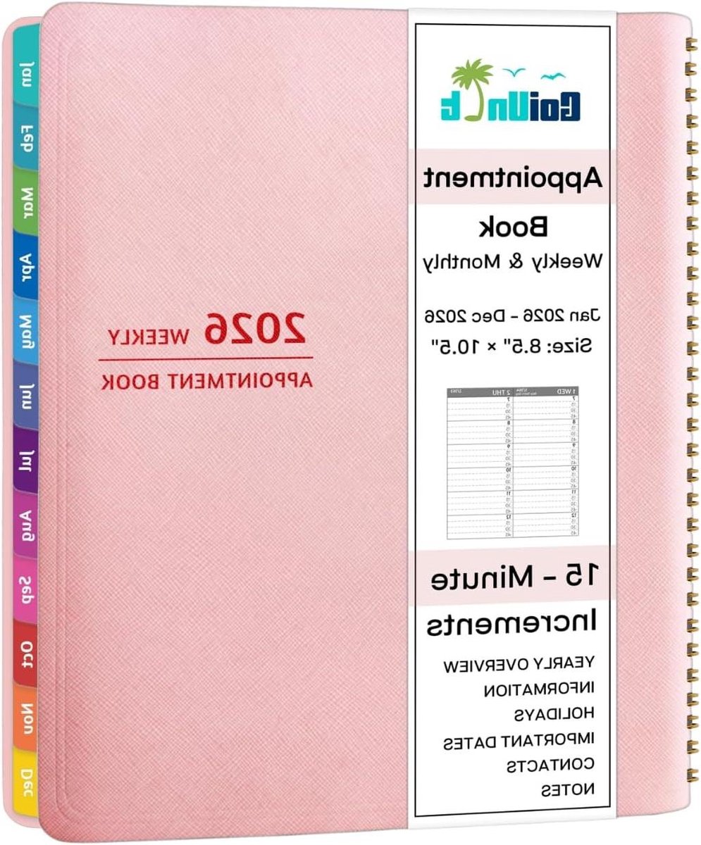 Afsprakenboek 2026 - Planner Jaar - Dagelijkse Planning - Stappen van 15 minuten - 8.5 x 10.5 inch - Roze