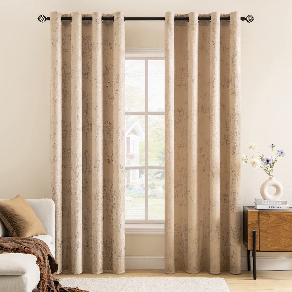 Gordijnen bronzen kamer verduisterend thermisch geïsoleerd gordijn paar oogjes gordijnen voor ramen woonkamer kinderslaapkamer 140 x 145 cm 2 panelen kaki
