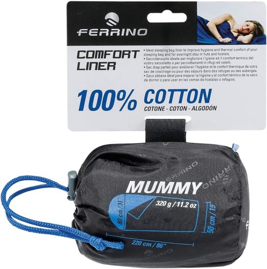 Comfort Liner Mummy - Slaapzak Laken - Kamperen en Hiken - Zijrits en Kussenzak - 220 x 80 cm - Blauw — afbeelding 5