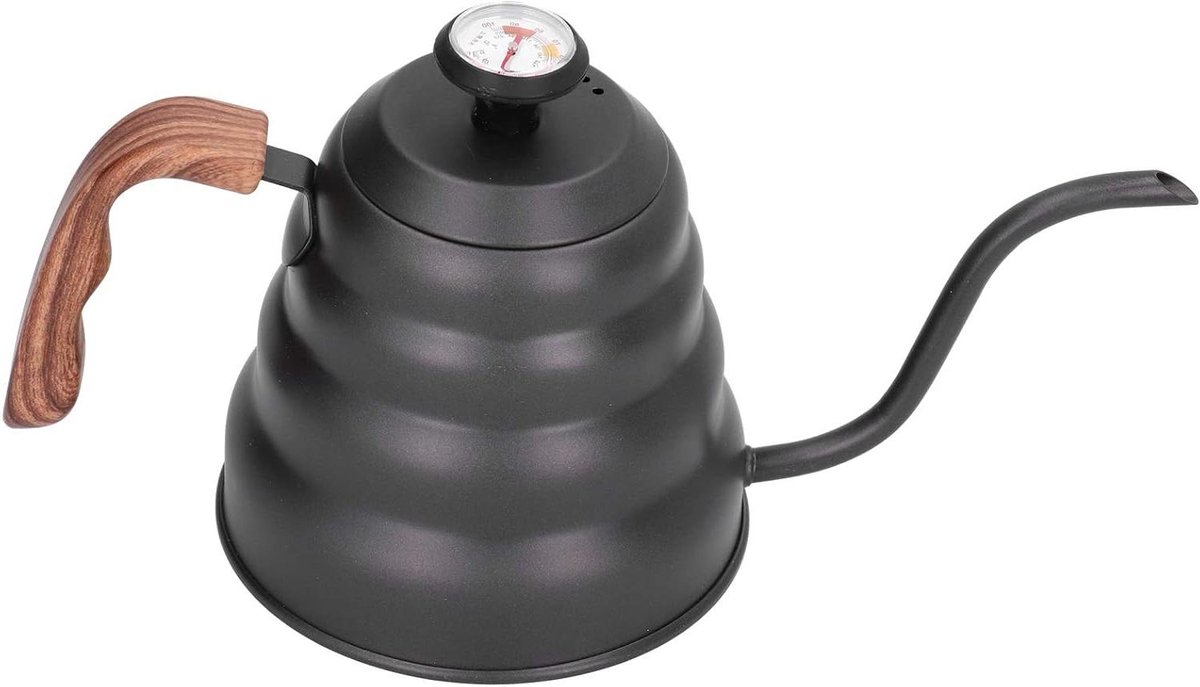 Thee Waterkoker - Koffiekan Zwanenhals - Koffie Zetten - Met Ingebouwde Thermometer - 1.2 Liter - Zilverkleurig