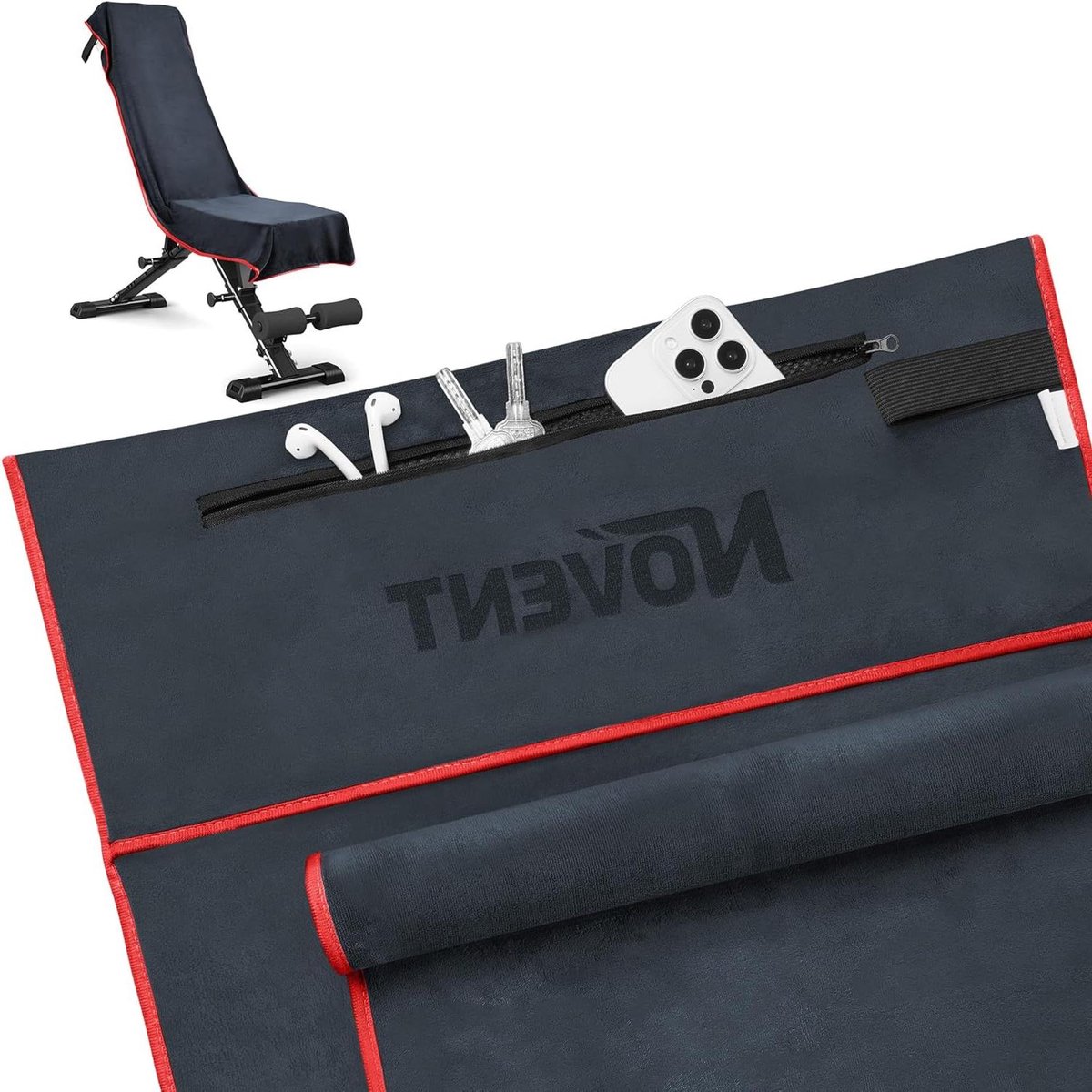 Fitness handdoek set - Sporthanddoek Gymhanddoek - Zweet Absorberen - Met Ritsvak - 120x50cm en 80x40cm - Donkergrijs Rood