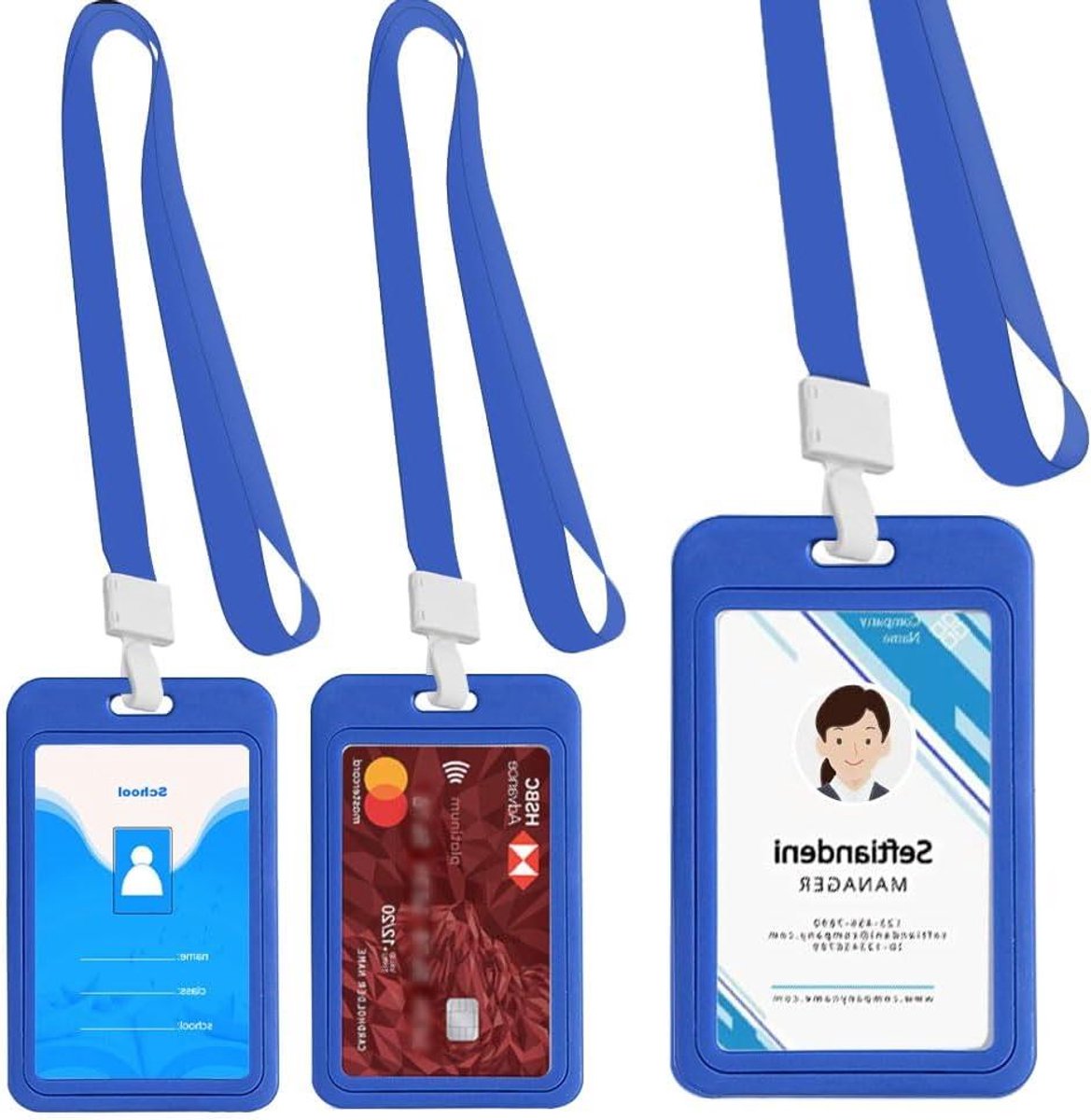 ID-kaarthouder Set - Kaarthoes Verticale Houder - Toegang Beveiligen - Dubbelzijdig Venster - 3 stuks - Blauw