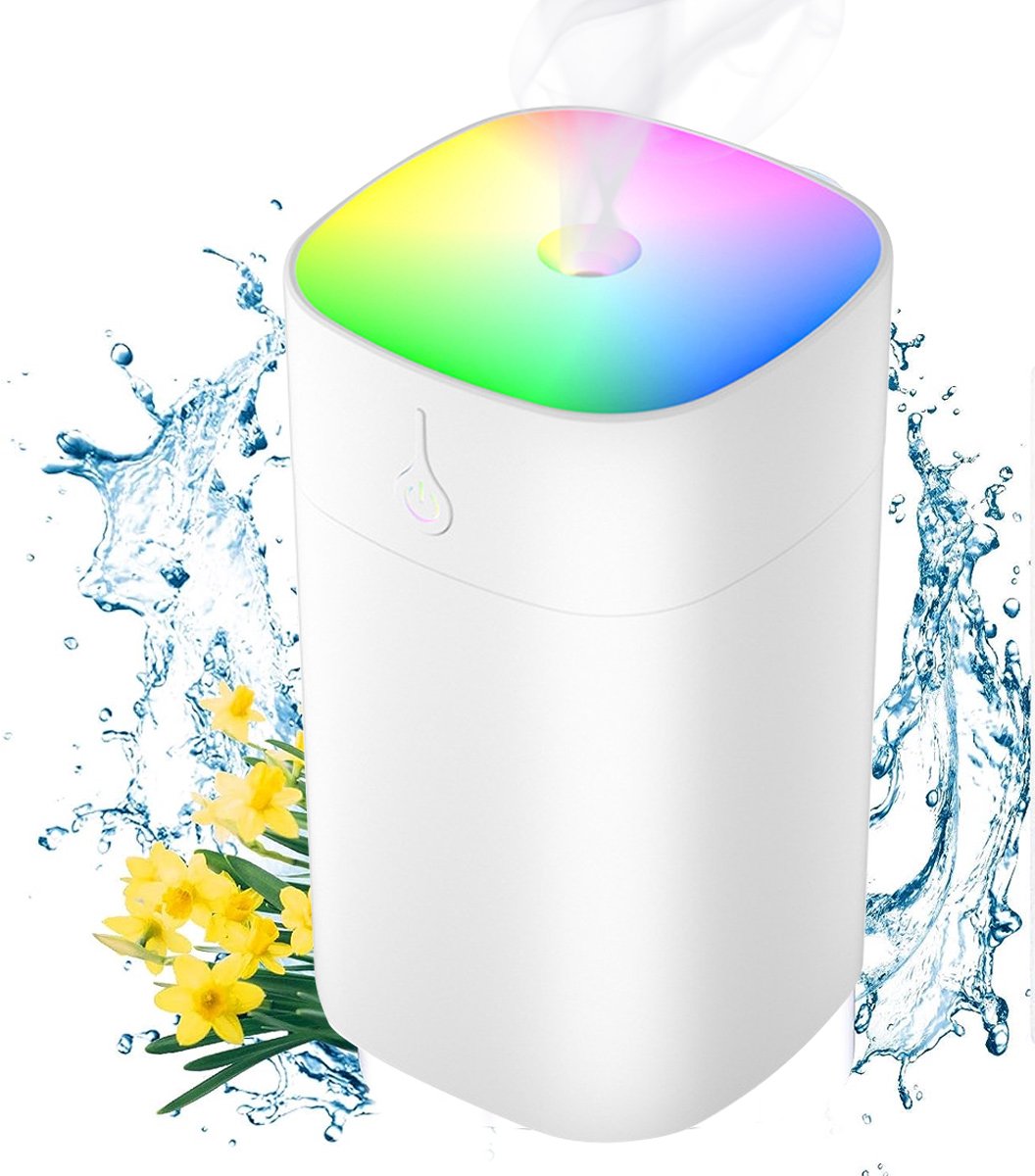 Mini-luchtbevochtiger, draagbare mini-USB-luchtbevochtiger met koele nevel en kleurrijk LED-nachtlampje, voor planten, auto, babykamer met automatische uitschakeling, 2 nevelstanden (400 ml)