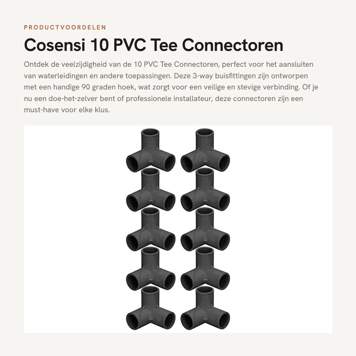 Dailygoods- PVC Tee 3-Weg Connector - 10 Stuks - 25 mm Binnendiameter - Kunststof Fitting - Slagvast - Hoogglans Afwerking - Buisfitting