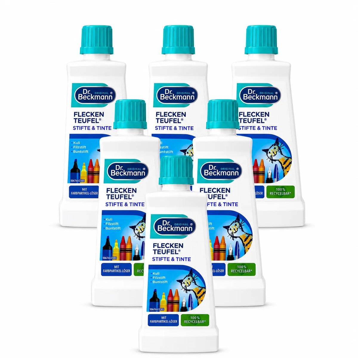 Dr. Beckmann Inkt en Pen Vlekverwijderaar - 6 x 50 ml - Voor Inkt-, Pen-, Stift- en Markervlekken
