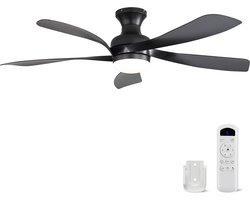 Plafondventilator Met Lamp - 5 ABS Bladen - Ø 132 cm - Dimbare lamp - Met Afstandsbediening - 6 ventilatorstanden - LED's Light - Zwart