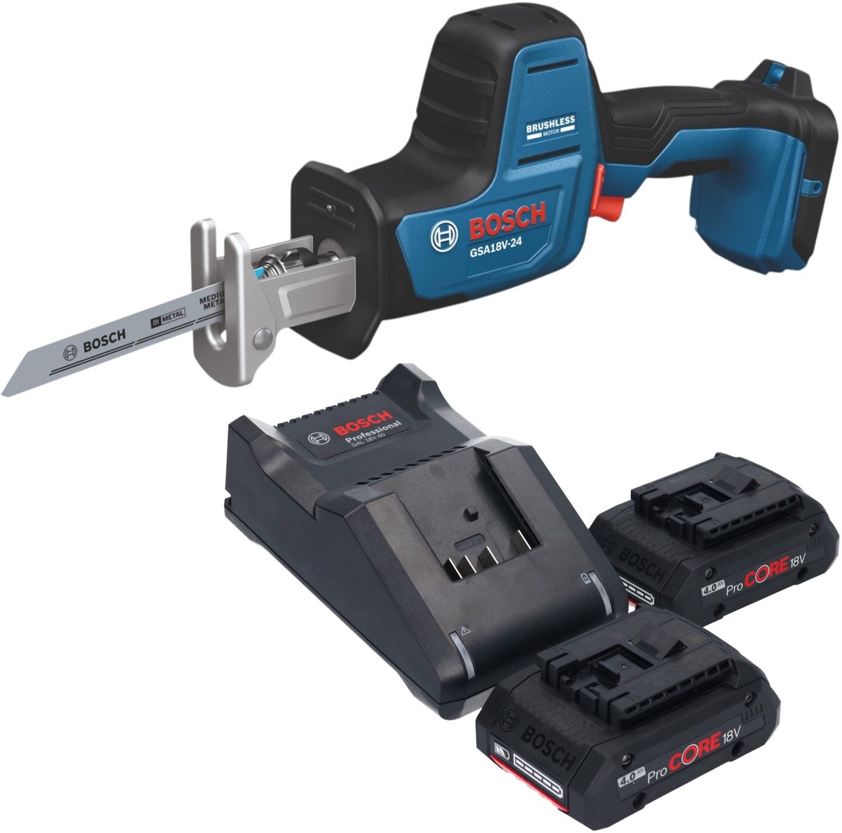 Bosch GSA 18V-24 Professional accu-reciprozag 18 V 230 mm borstelloos + 2x ProCORE-accu 4,0 Ah + oplader