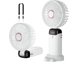 Draagbare ventilator, mini USB oplaadbare draagbare ventilator, kleine zakventilator met 5 snelheden en voet, 4200 mAh batterij, opvouwbare bureauventilator voor kantoor en buitengebruik