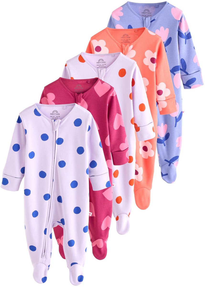 Next - Meisjes - Set van 5 babypyjama's met tweewegritssluiting - Roze