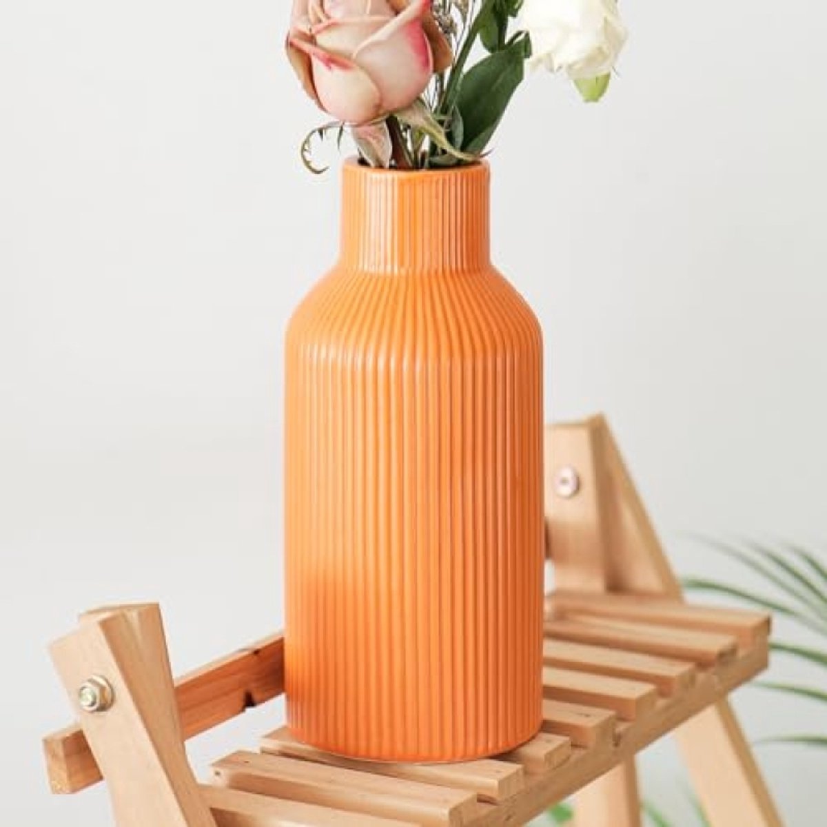 Nazik Living Keramische Vaas 20cm - Modern Design - Wit - Bloemenvaas voor Pampasgras - Decoratie Woonkamer Slaapkamer - Mat Rond