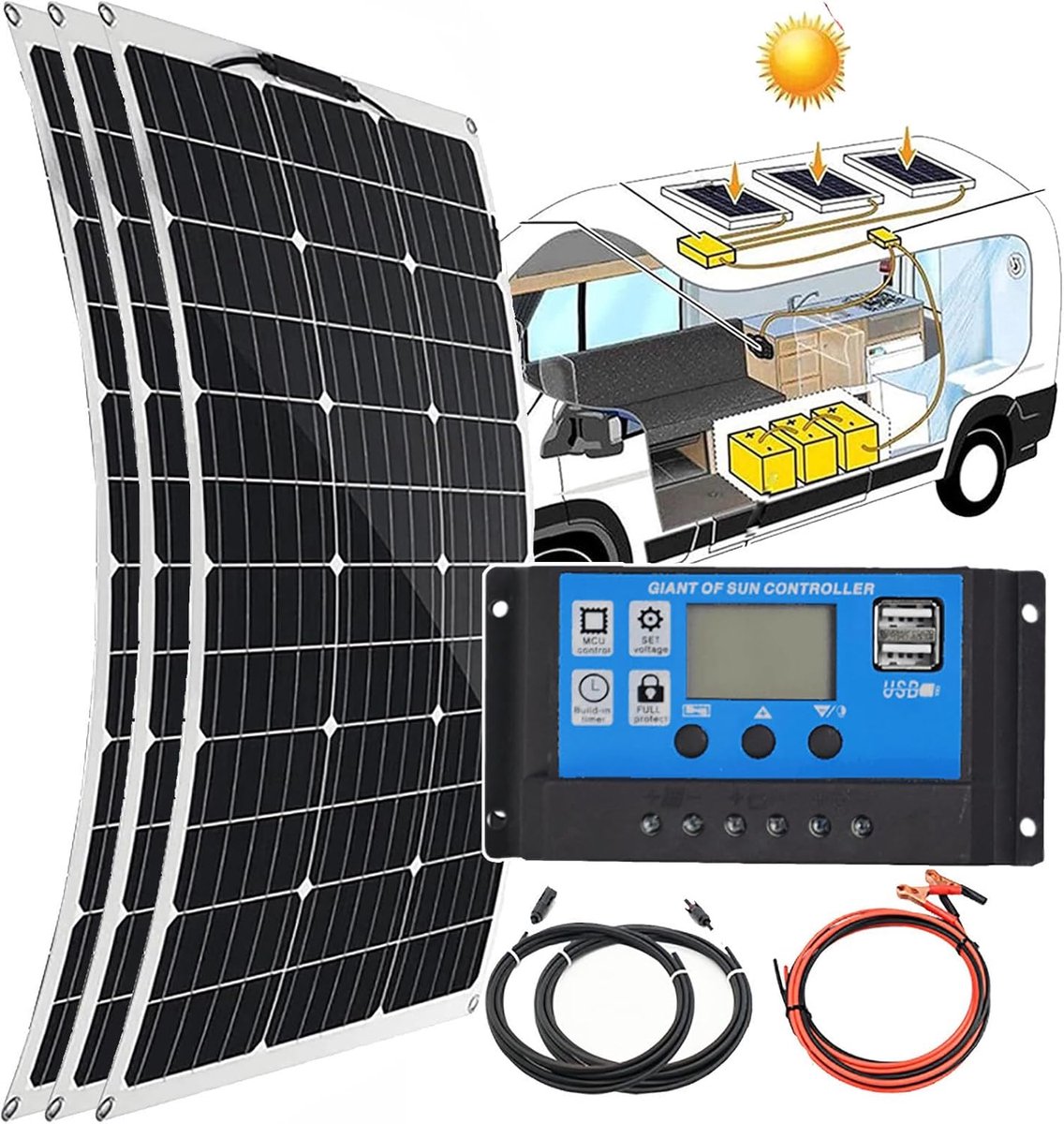 Zonnepaneel Kit - Zonne Energie - Energie Opwekken - Inclusief Controller - 450W - Zwart