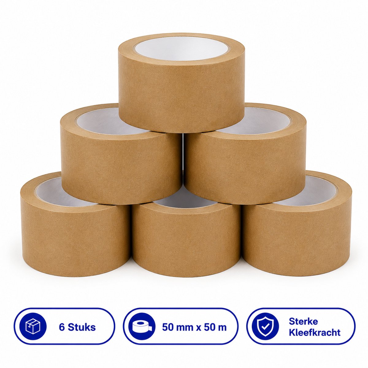 Propacker Papieren Tape Bruin - 6 Rollen - 50 mm x 50 m - Eco Verpakkingstape - Sterke Papier Tape voor Dozen, Verpakken & Verzenden