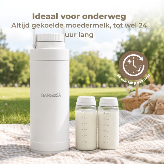 Melkkoeler voor Onderweg - Draagbare Moedermelk Koeler 750 ml met 2x 325 ml BPA-vrije Flesjes - Tot 24u Koeling - Wit — afbeelding 2