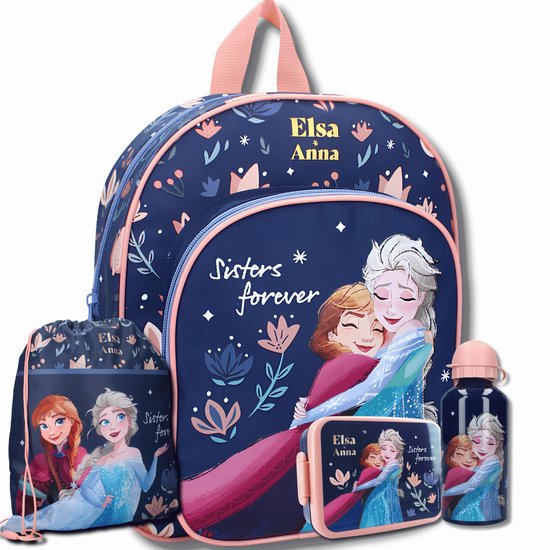 Frozen Schooltas set Meisjes 4-Delig – Rugzak, Gymtas, Lunchbox & Drinkfles – Elsa & Anna – Basisschool – BPA Vrij