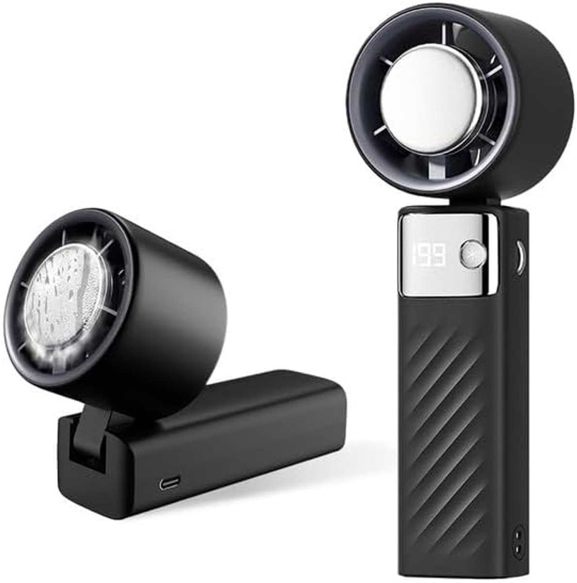 Handventilator met Koelfunctie – 4000mAh – USB-C Oplaadbaar – 199 Instelbare Snelheden – Digitaal Display – Draagbare Mini Ventilator met Koelplaat – Zwart – 1 stuk