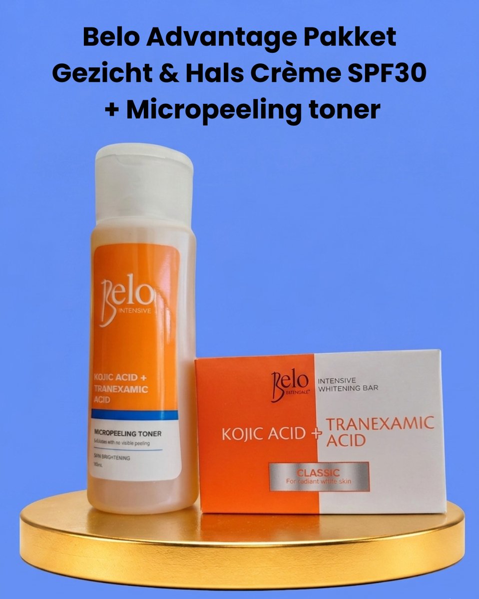 Belo Voordeelpakket – Gezichts- en Halscrème SPF 30 + Micropeeling Toner – Verhelderende & Beschermende Huidverzorgingsset – Verminderde Donkere Vlekken, Egaliseert de Huidtint & Bereidt de Huid Voor op Hydratatie – Voor een Gladde, Stralende Huid