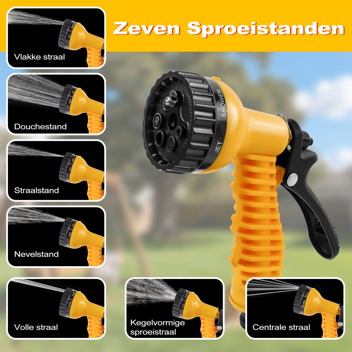15M Tuinslang met slanghaspel draagbaar - Multifunctionele tuinspuit met verschillende straalstanden - Ruimtebesparende waterslangrol voor tuin besproeien, auto en terras reinigen – foto 5