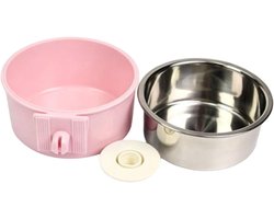 Voerbak voor Dieren - Waterbak Kooi - Voeren en Wateren - Afneembare Kom - 13x11.5x6cm - Roze