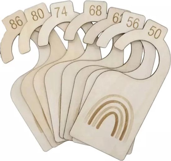 FLØRA Living Kastverdelers Baby - 7 Stuks - Maatverdelers Maat 50 t/m 86 - Houten Organizer met Regenboog - Maathangers — afbeelding 3