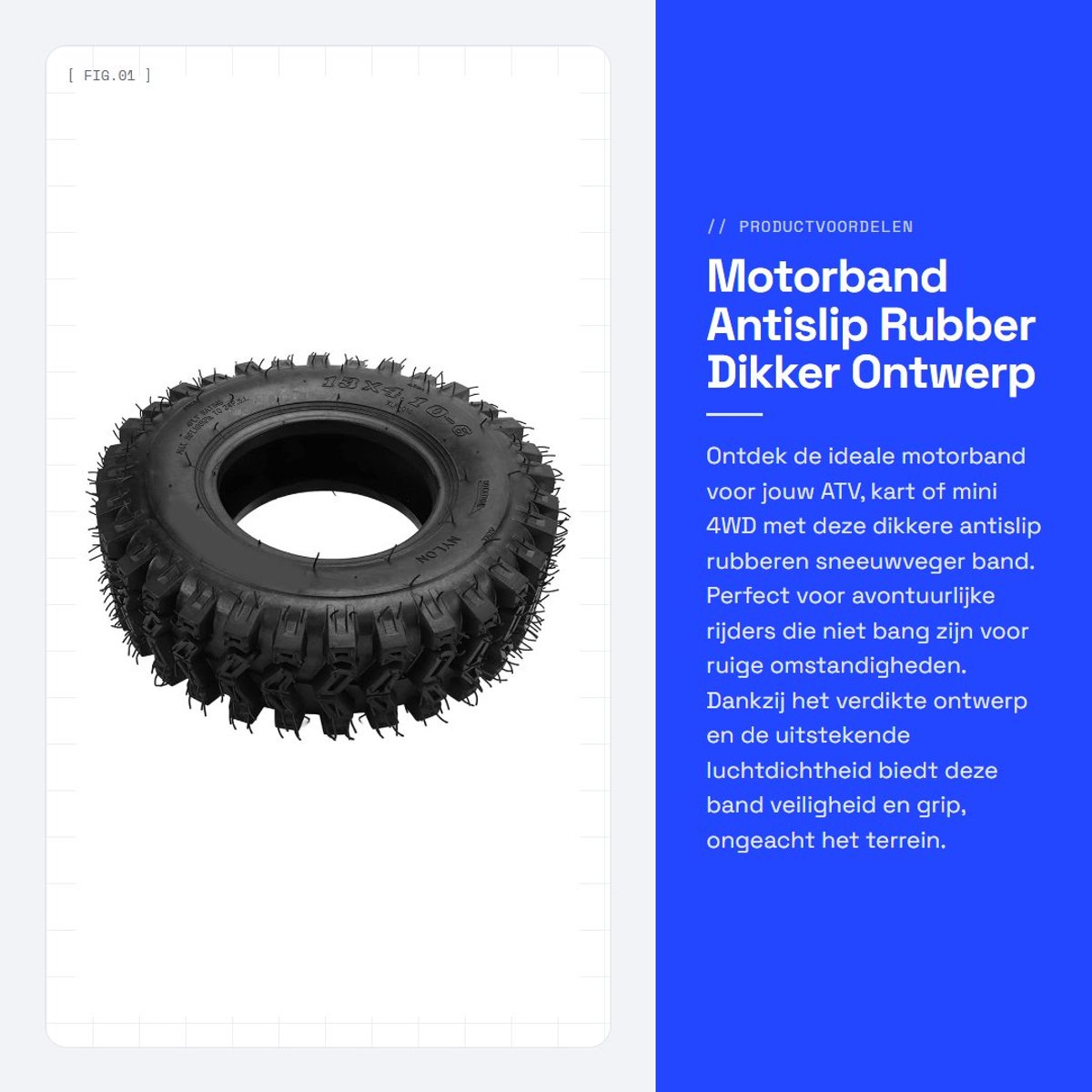 Dailygoods- Motorband Dikker Antislip Rubber - ATV/Kart Band - 13x4.10-6 - Sneeuwscooterband - Schokbestendig - Goede Luchtdichtheid - Sneeuwband